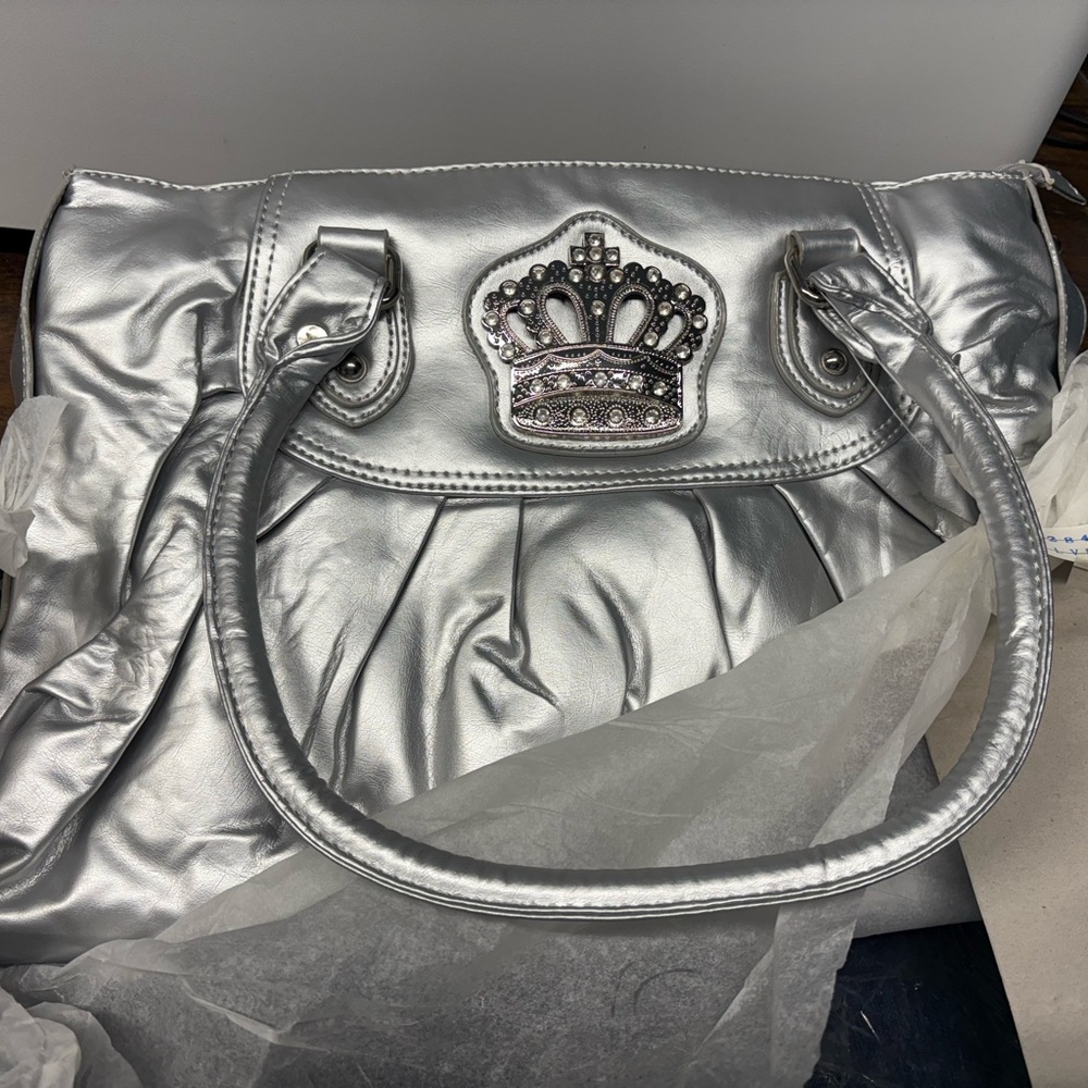 Silver Crown Embellished Women's Bag